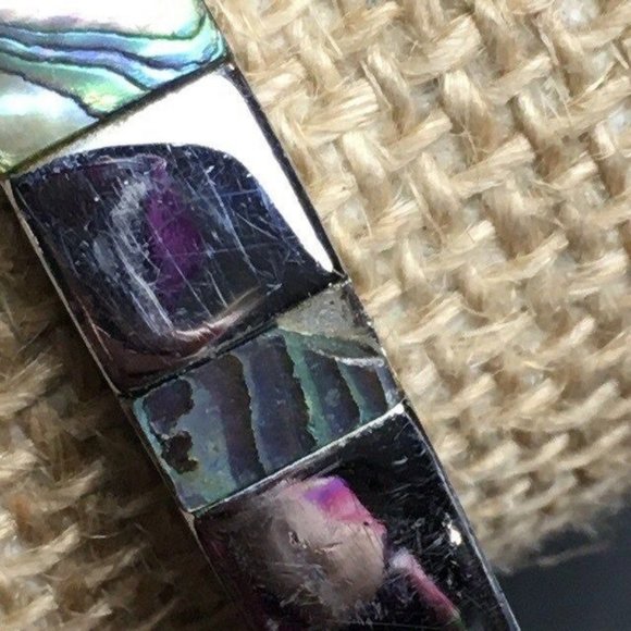 MOP Open Bangle Bracelet As Is Turquoise Blue Green Silver Beach Retro Boho - Picture 3 of 6